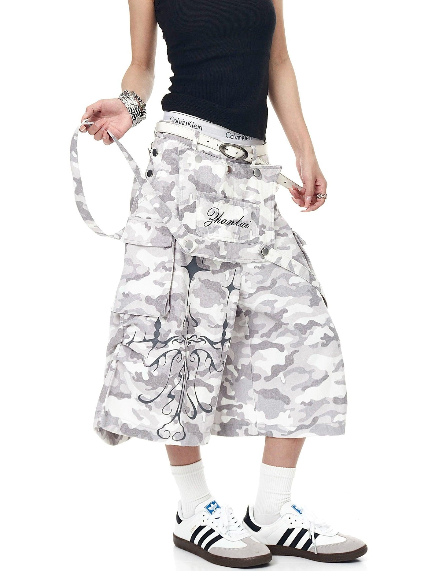 Strap & Pocket Camouflage Cargo Shorts Korean Street Fashion Shorts By Blacklists Shop Online at OH Vault