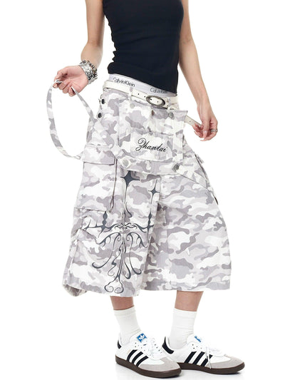 Strap & Pocket Camouflage Cargo Shorts Korean Street Fashion Shorts By Blacklists Shop Online at OH Vault