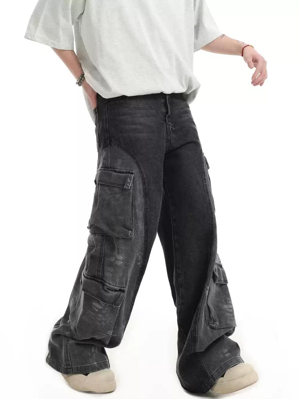 Spliced Washed Cargo Jeans Korean Street Fashion Jeans By INS Korea Shop Online at OH Vault