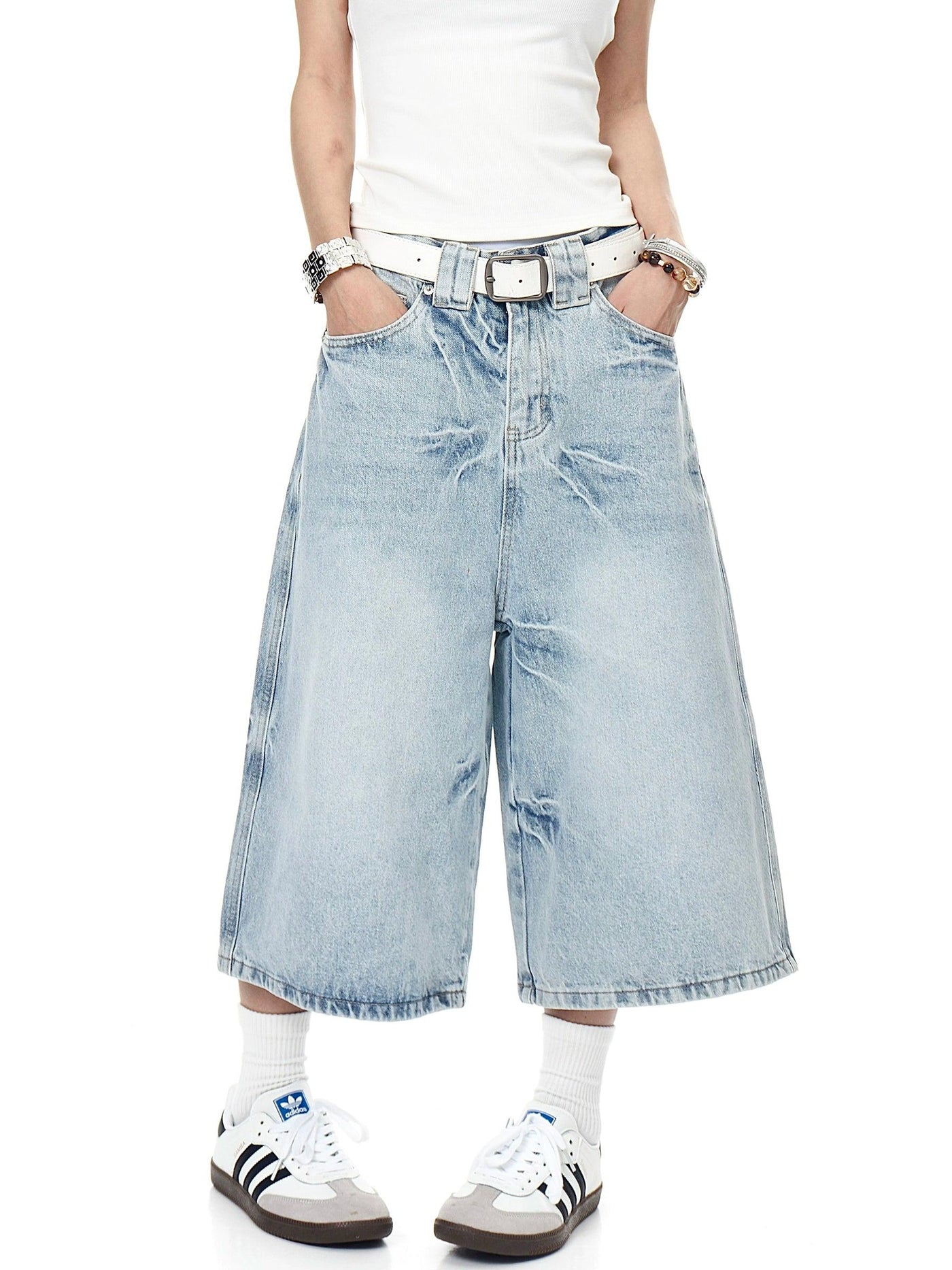 Faded Wide Denim Shorts Korean Street Fashion Shorts By Blacklists Shop Online at OH Vault