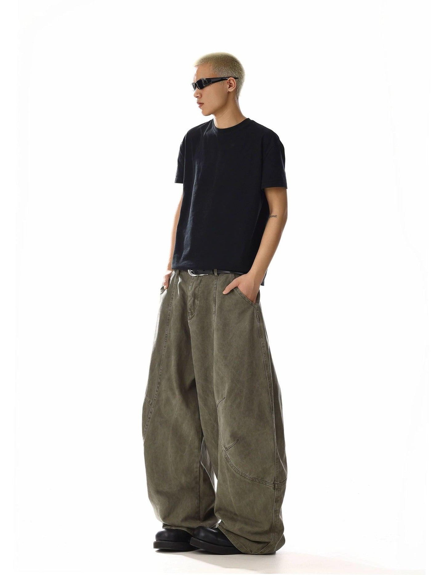 Structured Distressed Baggy Fit Pants Korean Street Fashion Pants By MEBXX Shop Online at OH Vault
