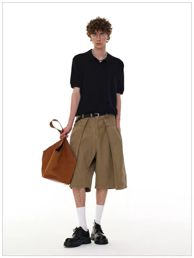 Solid Color Pleated Denim Shorts Korean Street Fashion Shorts By Mr Nearly Shop Online at OH Vault