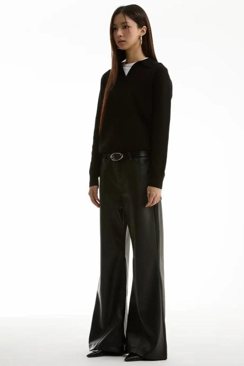 Flare Faux Leather Pants Korean Street Fashion Pants By Funky Fun Shop Online at OH Vault