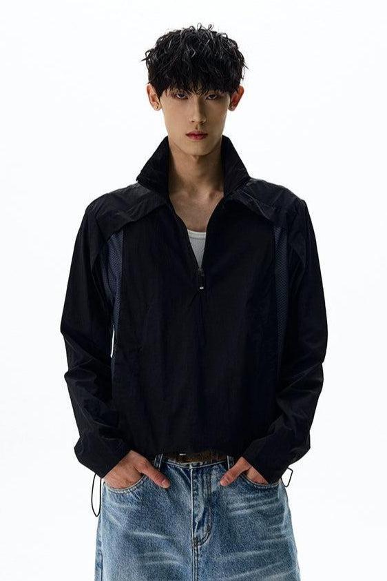 Mesh Spliced Athleisure Half Zip Korean Street Fashion Half-Zip By A PUEE Shop Online at OH Vault