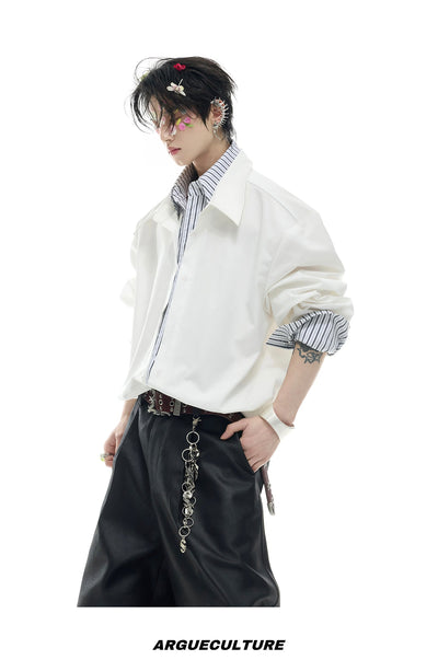 Stripe Layer Buttoned Shirt Korean Street Fashion Shirt By Argue Culture Shop Online at OH Vault