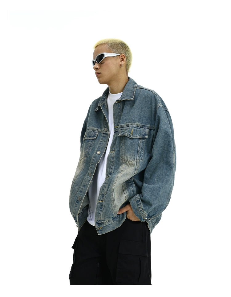 Vintage Faded Denim Jacket Korean Street Fashion Jacket By MEBXX Shop Online at OH Vault