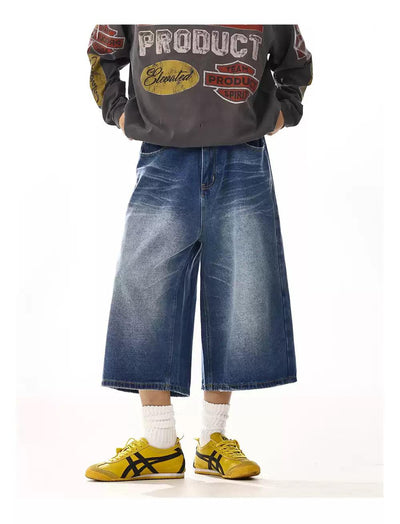 Faded Effect & Whiskers Denim Shorts Korean Street Fashion Shorts By MEBXX Shop Online at OH Vault