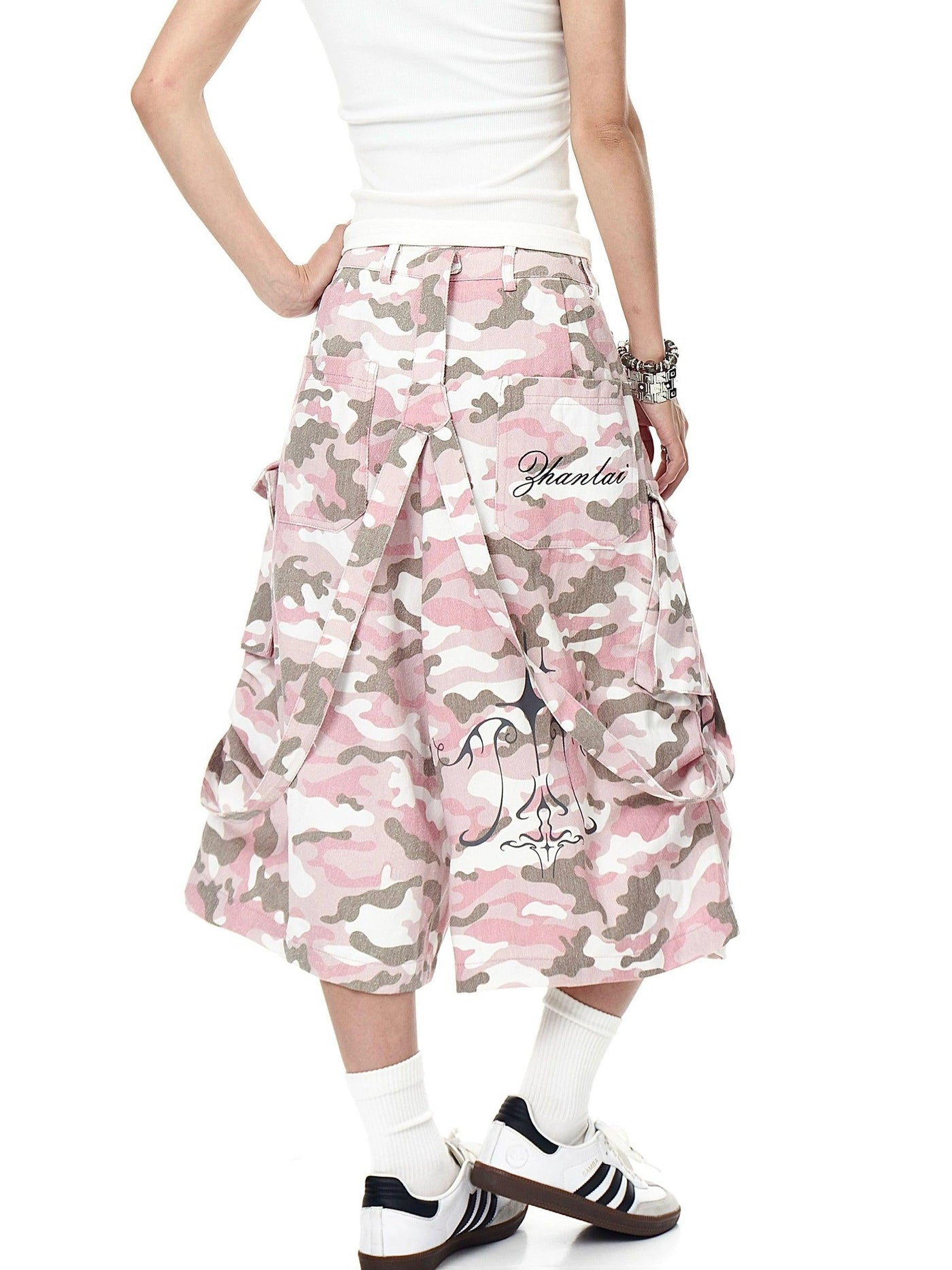 Strap & Pocket Camouflage Cargo Shorts Korean Street Fashion Shorts By Blacklists Shop Online at OH Vault