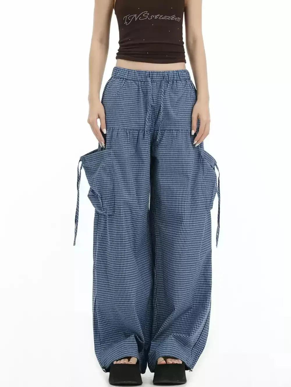 Plaid Strings and Gartered Pants Korean Street Fashion Pants By INS Korea Shop Online at OH Vault