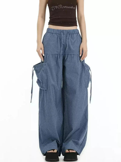 Plaid Strings and Gartered Pants Korean Street Fashion Pants By INS Korea Shop Online at OH Vault