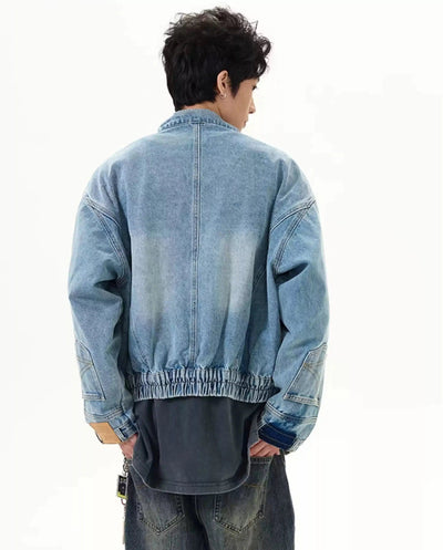 Washed Inverted Style Short Denim Jacket Korean Street Fashion Jacket By 77Flight Shop Online at OH Vault