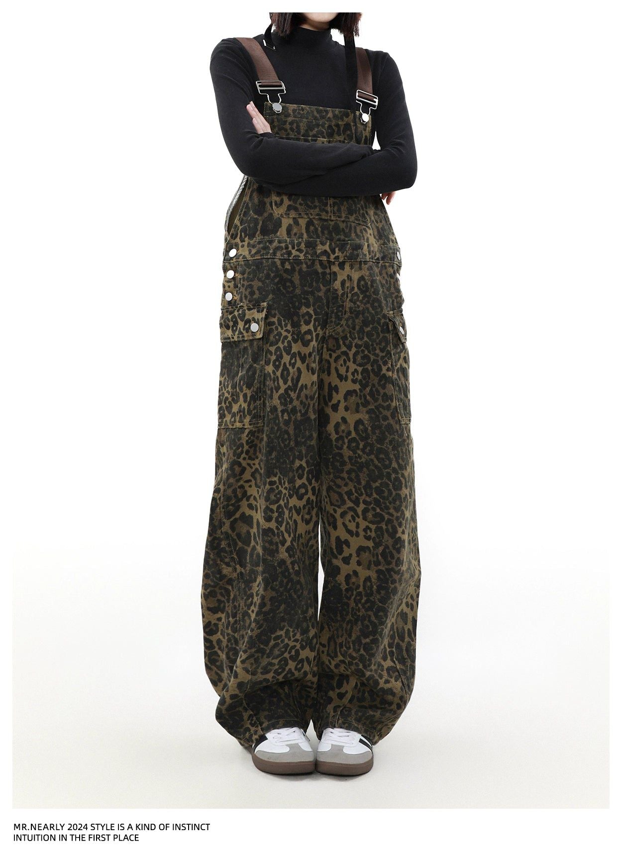 Leopard Print Buttoned Overall Korean Street Fashion Pants By Mr Nearly Shop Online at OH Vault
