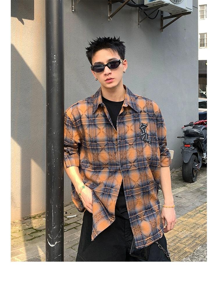 Argyle Textured Plaid L/S Shirt Korean Street Fashion Shirt By Poikilotherm Shop Online at OH Vault