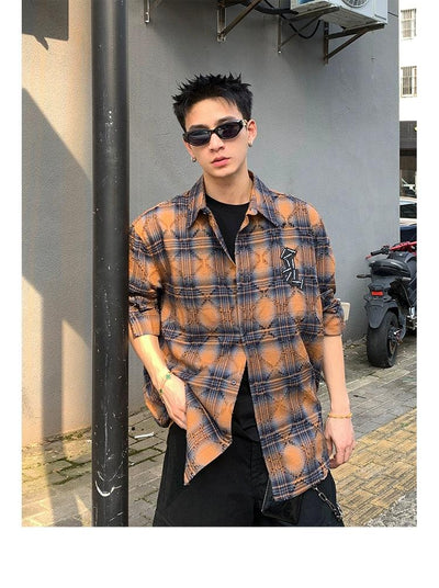 Argyle Textured Plaid L/S Shirt Korean Street Fashion Shirt By Poikilotherm Shop Online at OH Vault