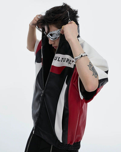 Color Block PU Leather Shirt Korean Street Fashion Shirt By Argue Culture Shop Online at OH Vault