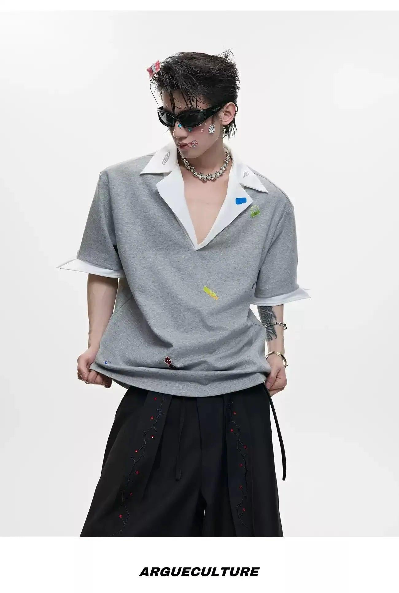 Spliced Logo Print T-Shirt Korean Street Fashion Shirt By Argue Culture Shop Online at OH Vault