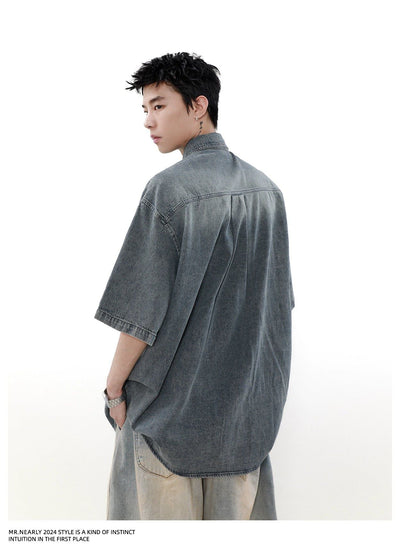 Faded Effect Front Pocket Denim Shirt Korean Street Fashion Shirt By Mr Nearly Shop Online at OH Vault
