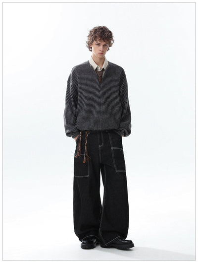 Thin Striped Clean Fit Half-Zip Korean Street Fashion Half-Zip By Mr Nearly Shop Online at OH Vault