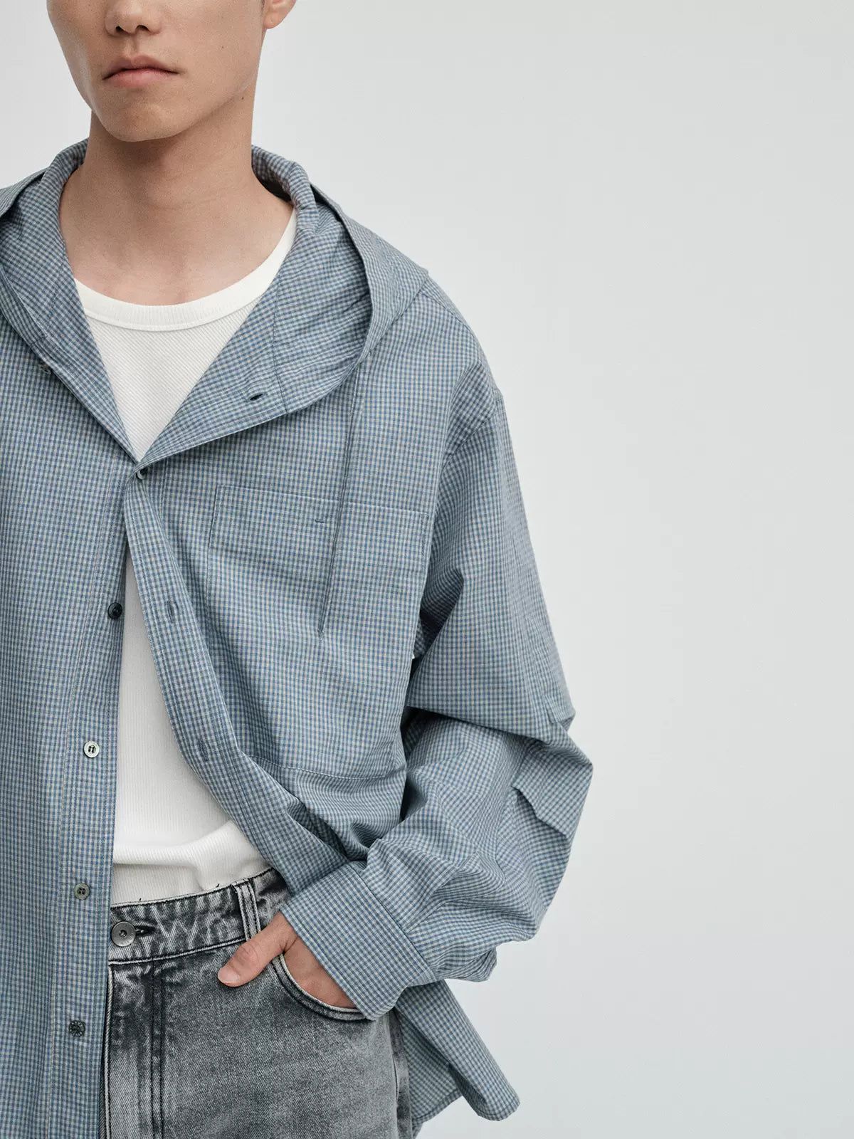 Grid Pattern Hooded Shirt Korean Street Fashion Shirt By NANS Shop Online at OH Vault