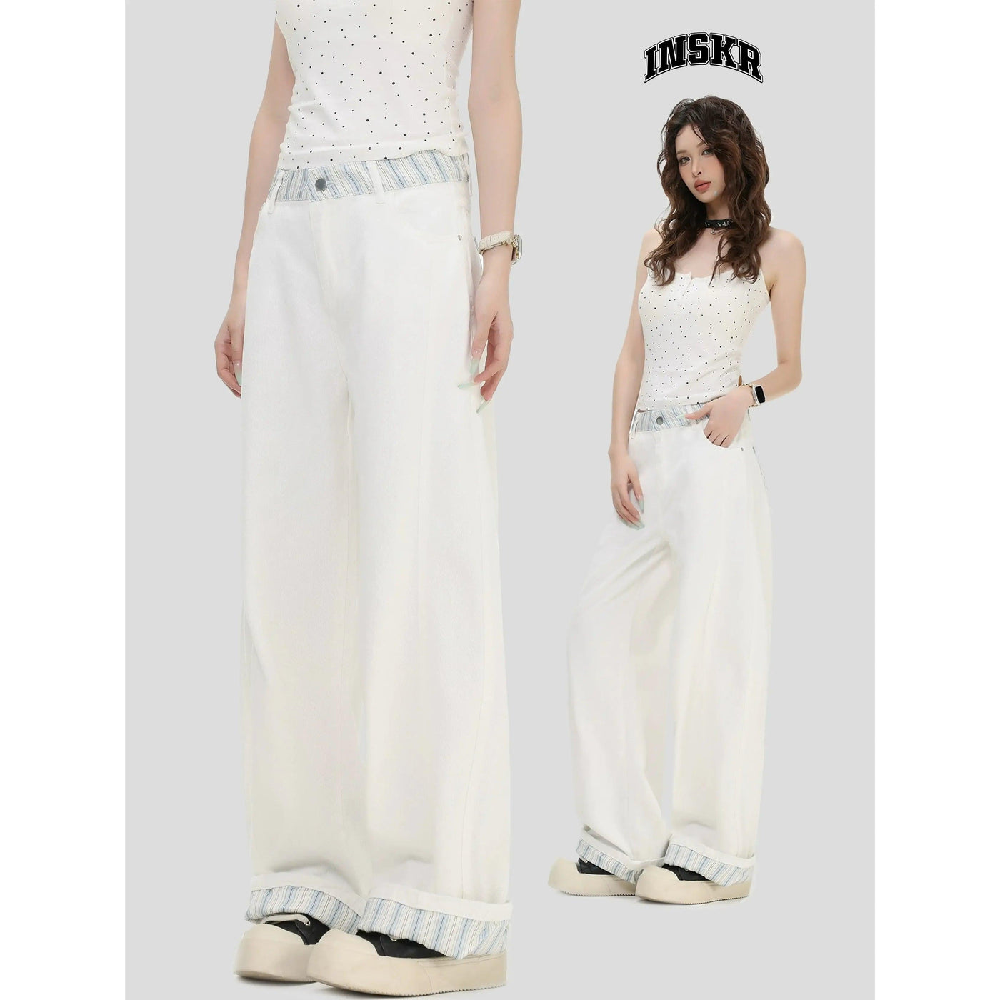 Spliced Straight Cut Jeans Korean Street Fashion Jeans By INS Korea Shop Online at OH Vault