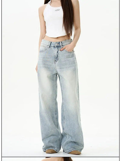 Essential Faded Straight Jeans Korean Street Fashion Jeans By 77Flight Shop Online at OH Vault