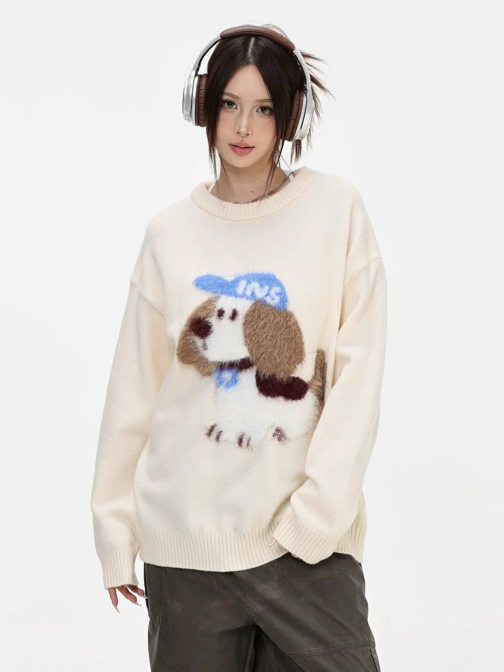 Plushy Puppy Ribbed Hem Sweater Korean Street Fashion Sweater By INS Korea Shop Online at OH Vault