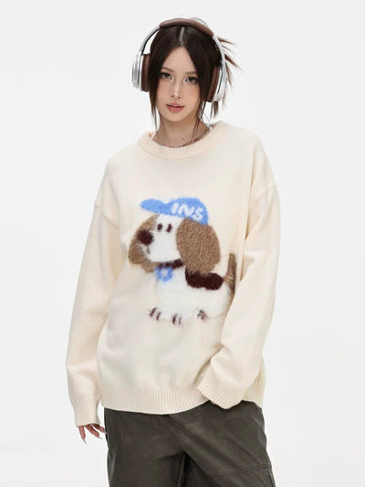 Plushy Puppy Ribbed Hem Sweater Korean Street Fashion Sweater By INS Korea Shop Online at OH Vault