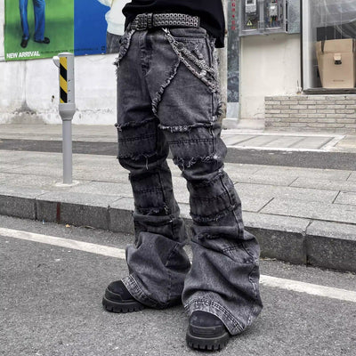 Raw Edge Stitched Bootcut Jeans Korean Street Fashion Jeans By Dark Fog Shop Online at OH Vault
