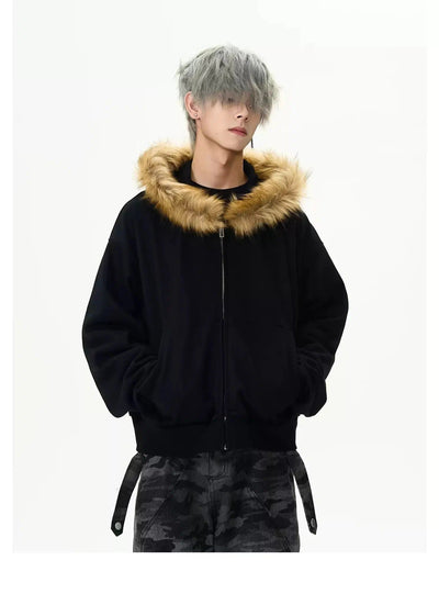 Furry Edge Zip-Up Hoodie Korean Street Fashion Hoodie By MaxDstr Shop Online at OH Vault