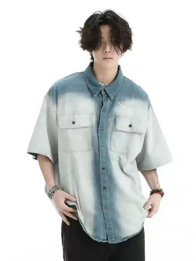 Faded Front Pocket Denim Shirt Korean Street Fashion Shirt By INS Korea Shop Online at OH Vault