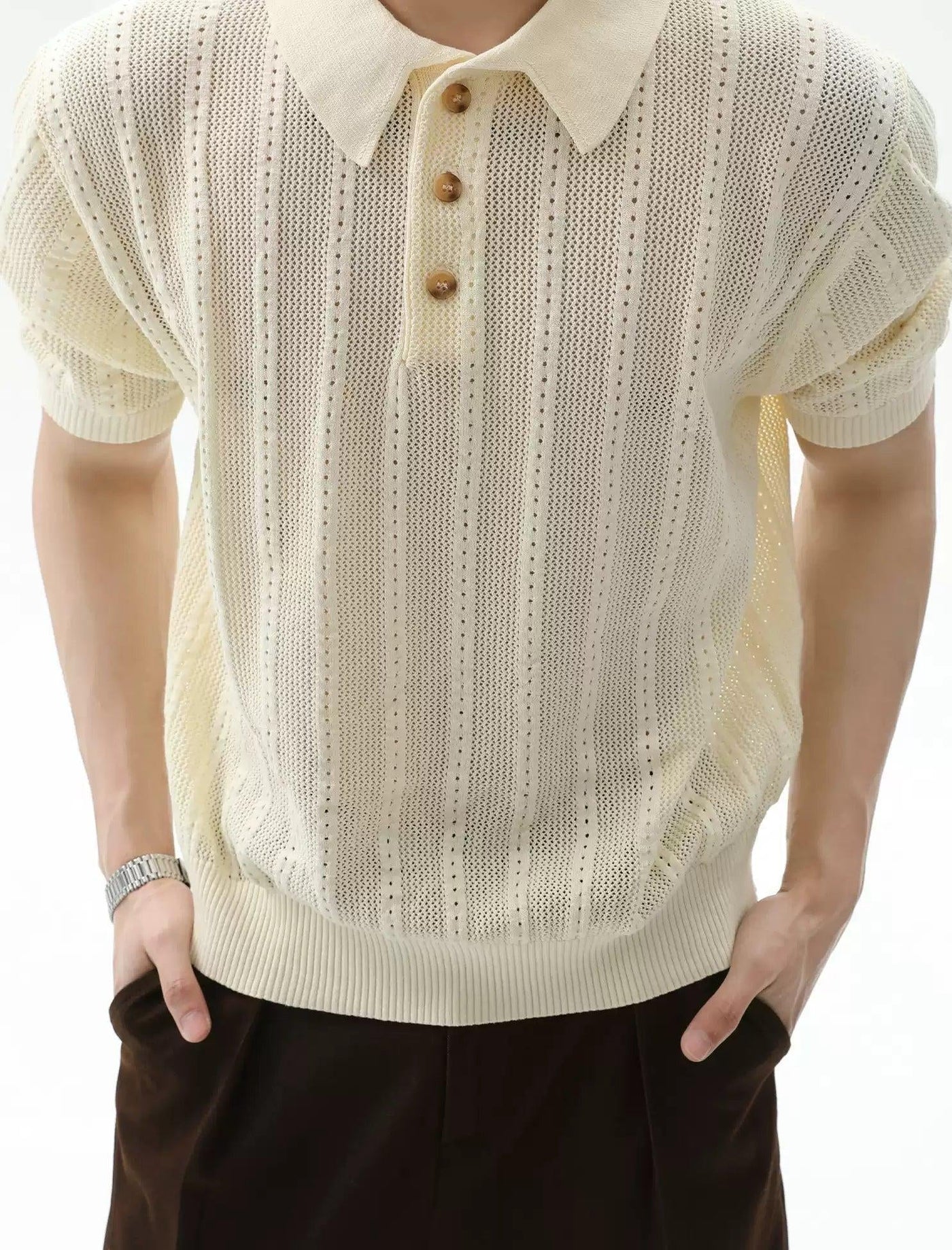 Hollow Textured Knit Polo Korean Street Fashion Polo By Turn Tide Shop Online at OH Vault