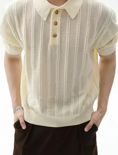 Hollow Textured Knit Polo Korean Street Fashion Polo By Turn Tide Shop Online at OH Vault