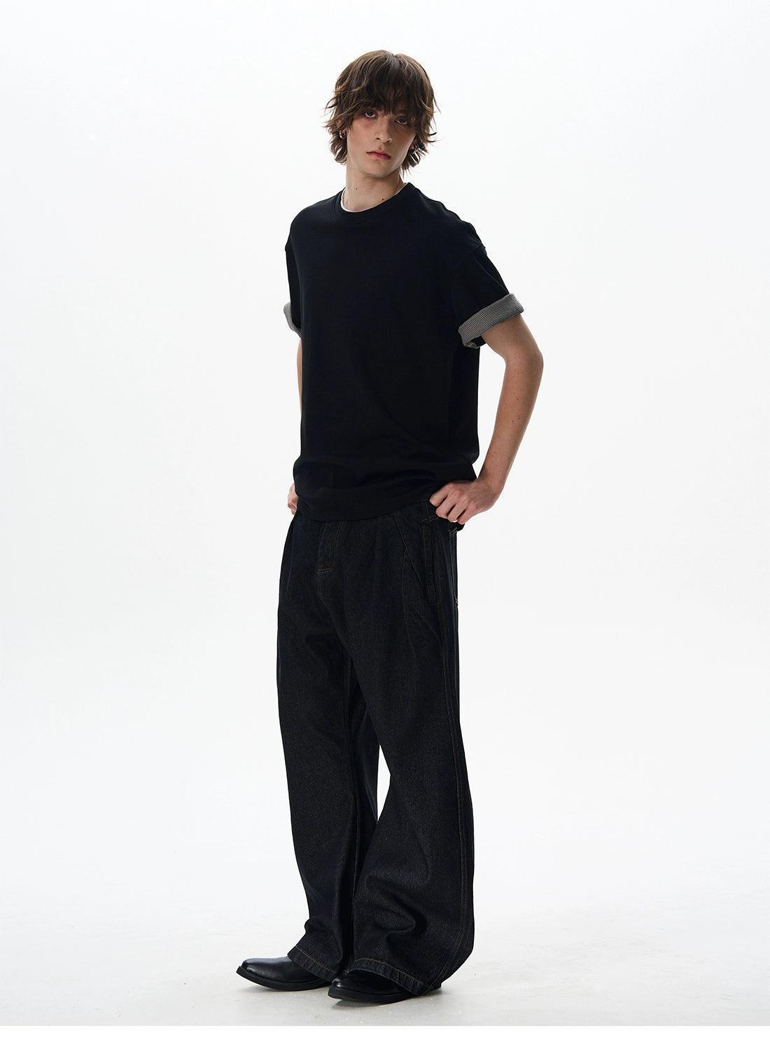 Folded Sleeves Splice T-Shirt Korean Street Fashion T-Shirt By 77Flight Shop Online at OH Vault