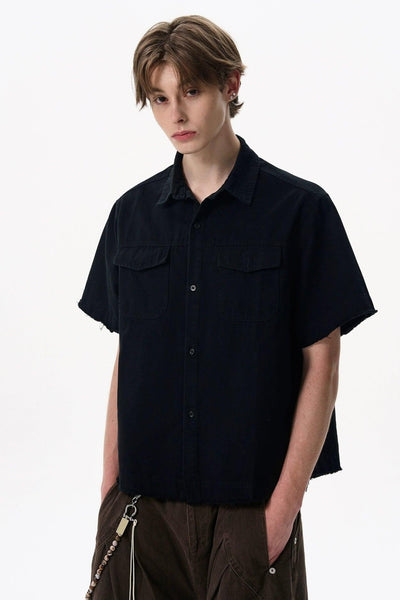 Raw Ends Breast Pocket Denim Shirt Korean Street Fashion Shirt By MaxDstr Shop Online at OH Vault
