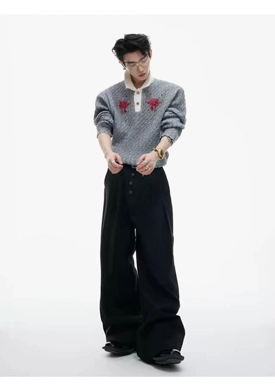 Contrast Cable Knit Polo Neck Sweater Korean Street Fashion Sweater By Argue Culture Shop Online at OH Vault