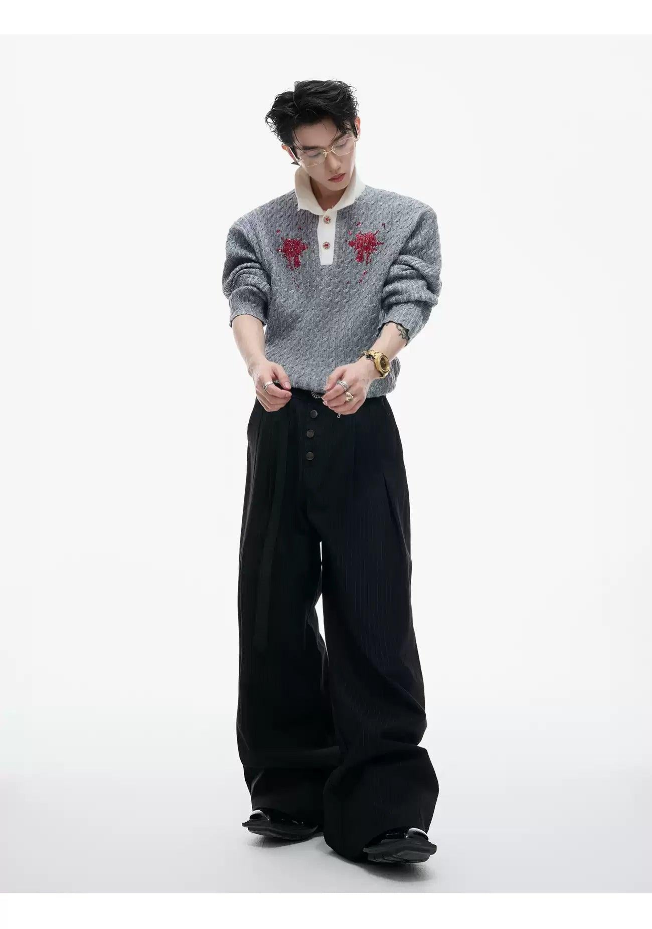 Contrast Cable Knit Polo Neck Sweater Korean Street Fashion Sweater By Argue Culture Shop Online at OH Vault