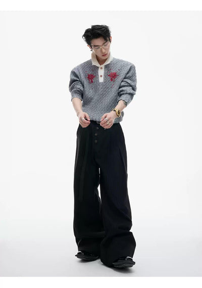 Contrast Cable Knit Polo Neck Sweater Korean Street Fashion Sweater By Argue Culture Shop Online at OH Vault