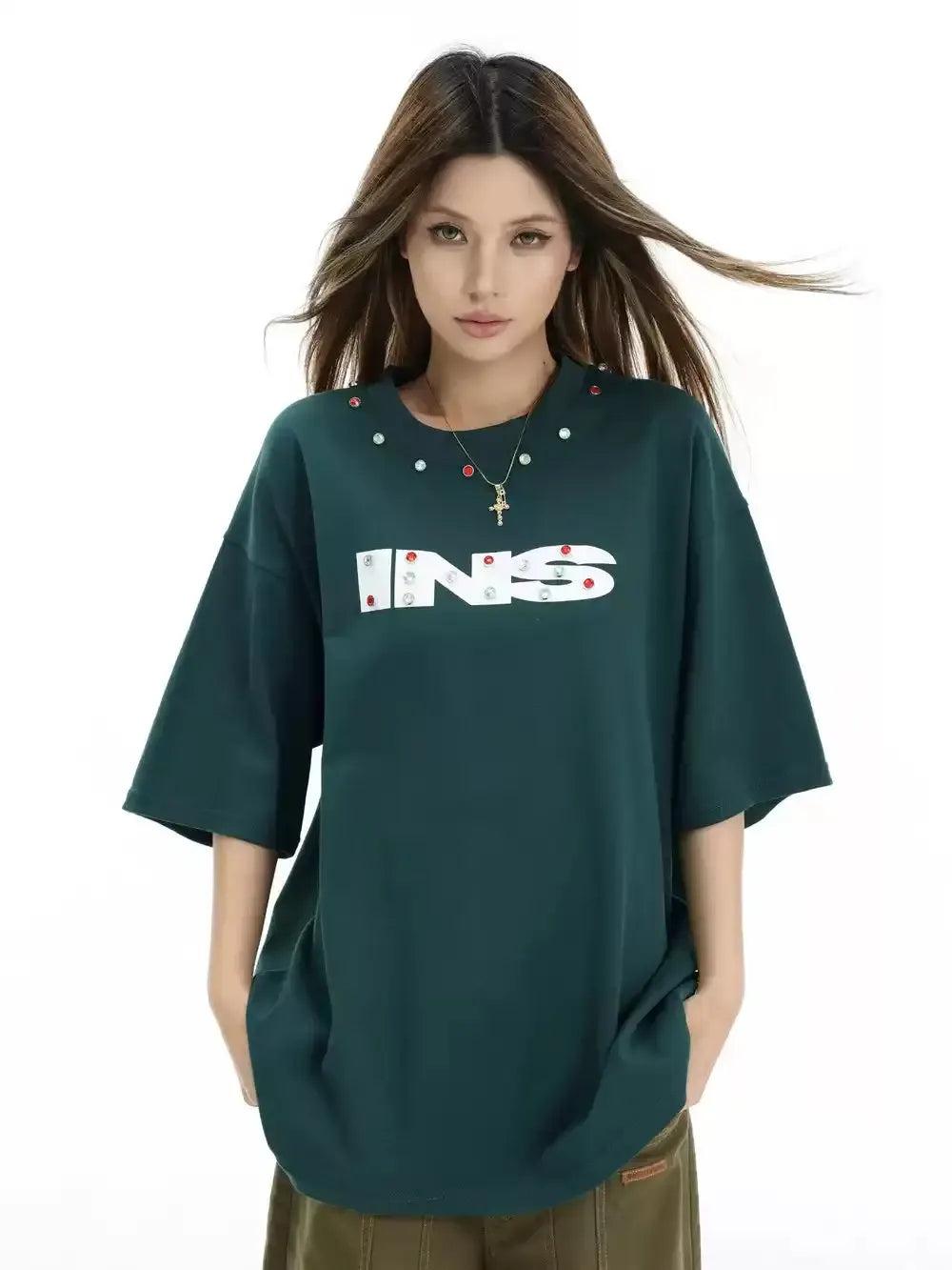 Detailed Logo Print T-Shirt Korean Street Fashion T-Shirt By INS Korea Shop Online at OH Vault