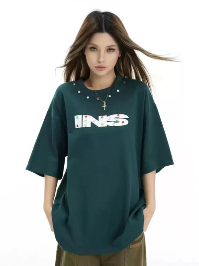 Detailed Logo Print T-Shirt Korean Street Fashion T-Shirt By INS Korea Shop Online at OH Vault