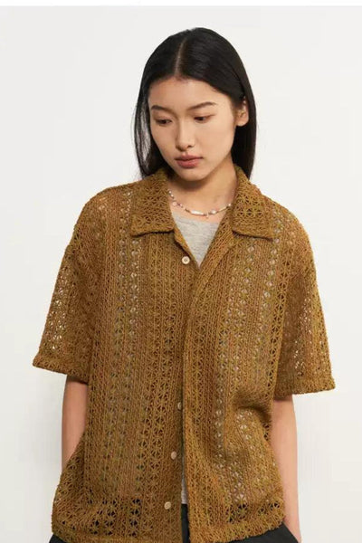 Patterned and Buttoned Knit Shirt Korean Street Fashion Shirt By 11St Crops Shop Online at OH Vault