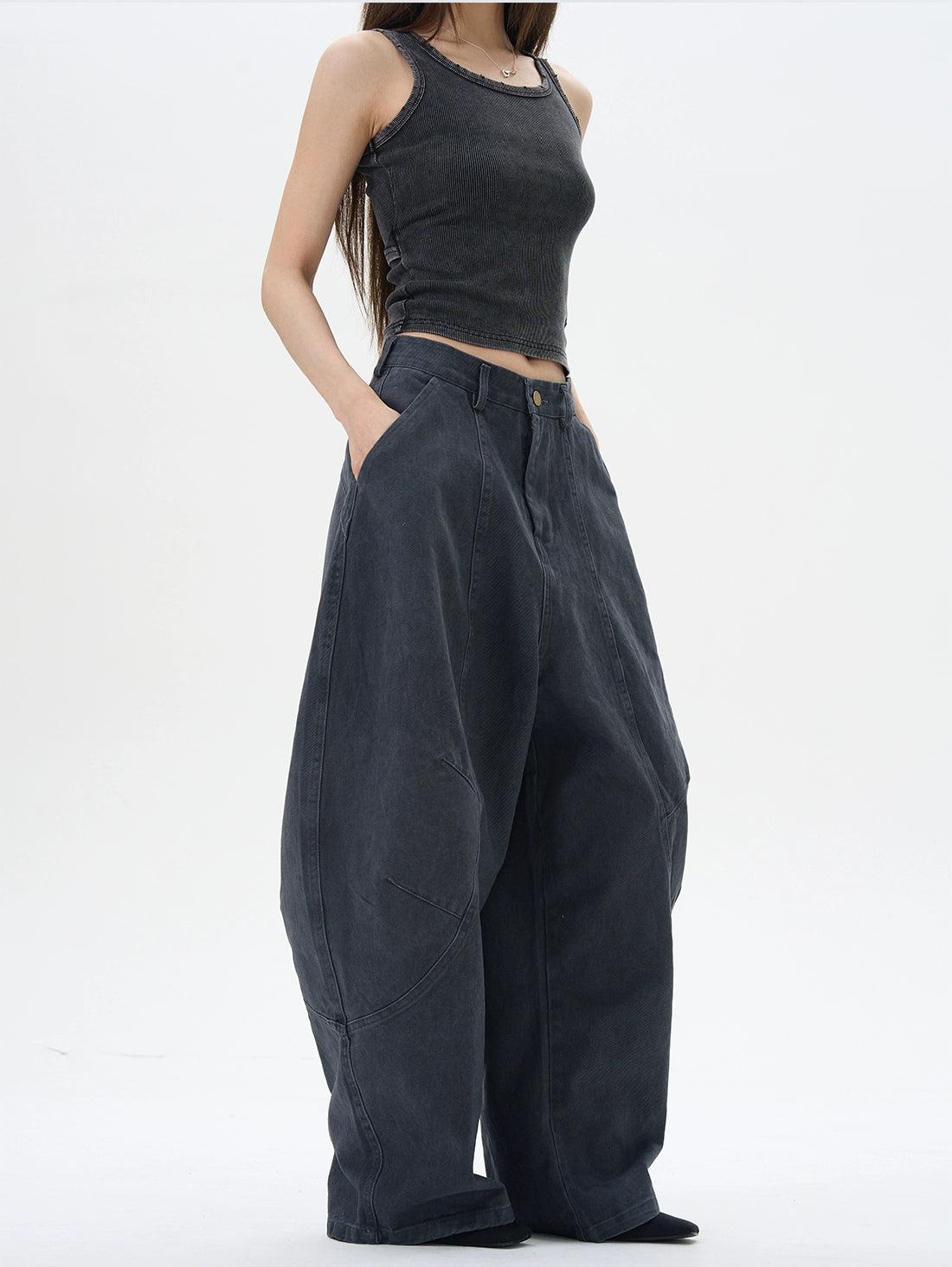 Curved Cut Loose Cargo Pants Korean Street Fashion Pants By 77Flight Shop Online at OH Vault