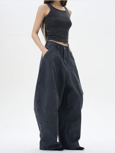 Curved Cut Loose Cargo Pants Korean Street Fashion Pants By 77Flight Shop Online at OH Vault