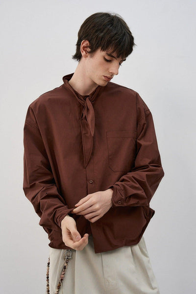 Tie Neck Scarf Buttoned Shirt Korean Street Fashion Shirt By MaxDstr Shop Online at OH Vault