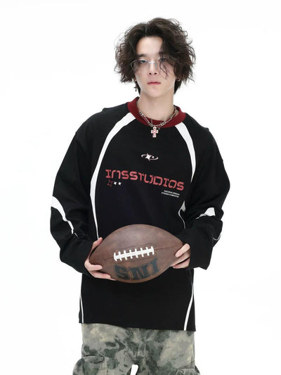 Tri-Tone Contrast Sports Long Sleeve T-Shirt Korean Street Fashion T-Shirt By INS Korea Shop Online at OH Vault