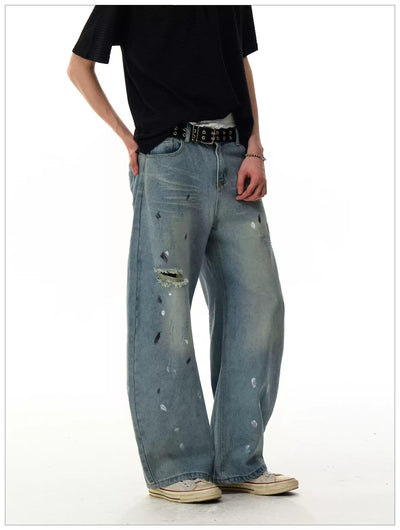 Faded Paint Details Straight Jeans Korean Street Fashion Jeans By Mr Nearly Shop Online at OH Vault