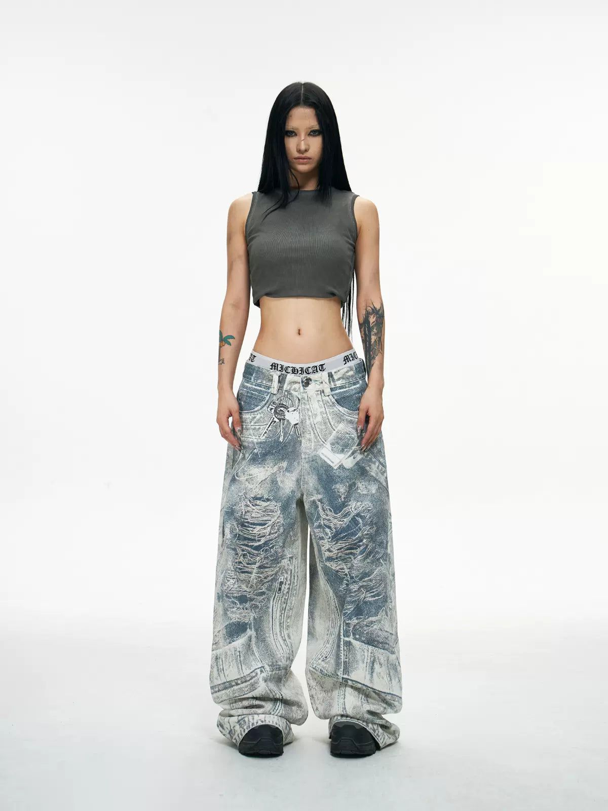 3D Print Detail Effect Pants Korean Street Fashion Pants By PeopleStyle Shop Online at OH Vault