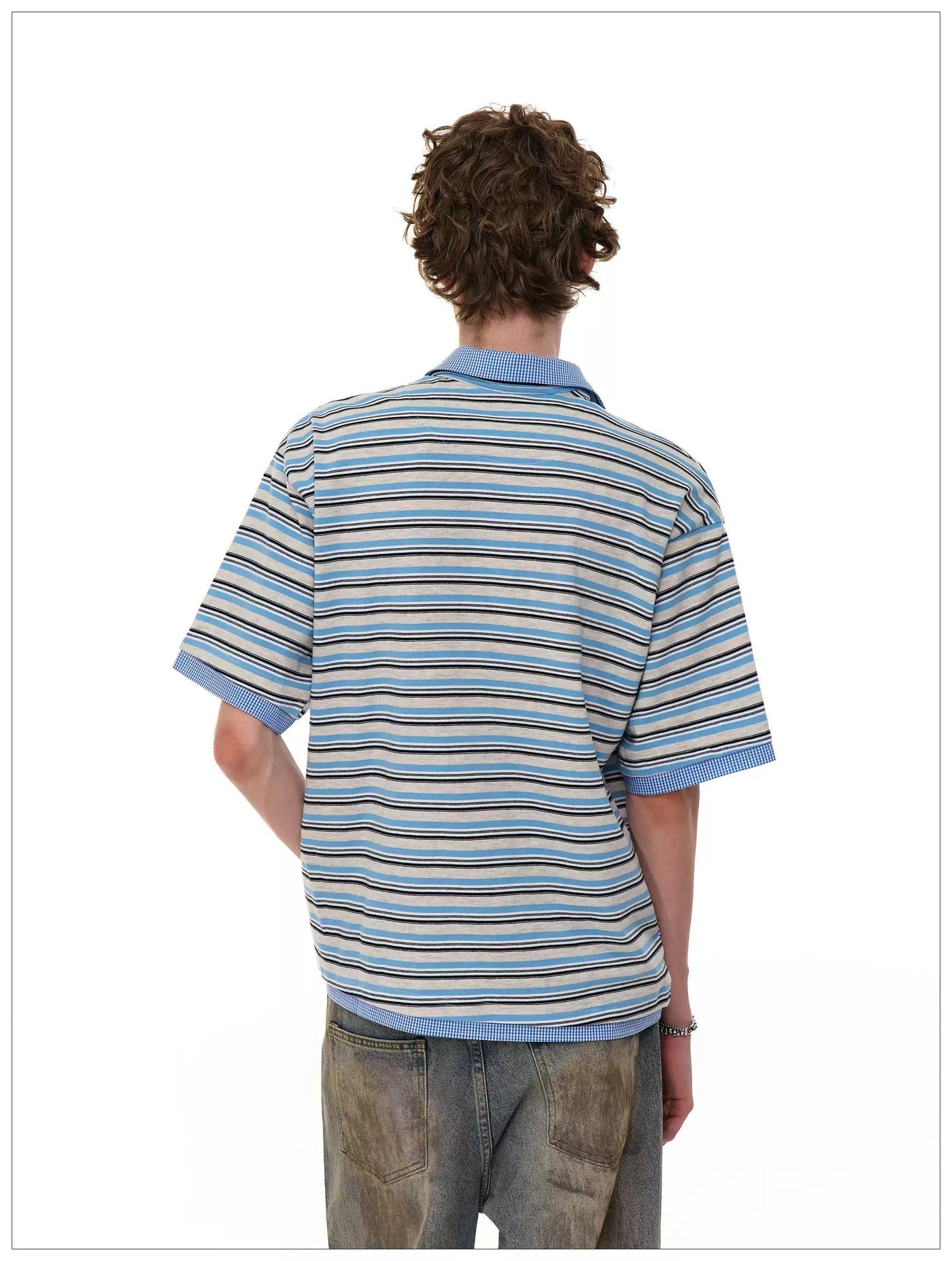 Stripe and Plaid Spliced Polo Korean Street Fashion Polo By Mr Nearly Shop Online at OH Vault