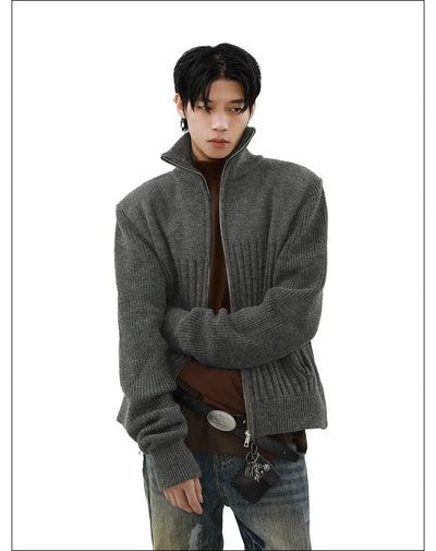 High Collar Zipped Knit Jacket Korean Street Fashion Jacket By Mr Nearly Shop Online at OH Vault