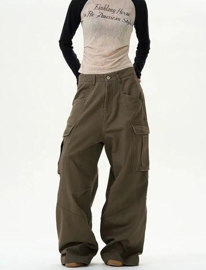 Solid Six-Pockets Cargo Pants Korean Street Fashion Pants By 77Flight Shop Online at OH Vault