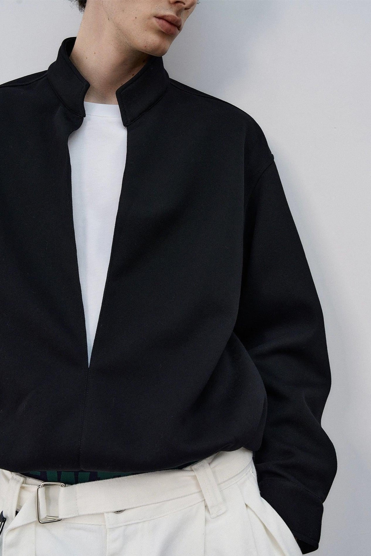 Stand Collar Line Cut Layered Crewneck Korean Street Fashion Jacket By MaxDstr Shop Online at OH Vault
